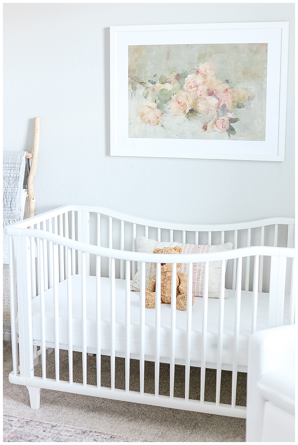 Teddy bear in baby's crib