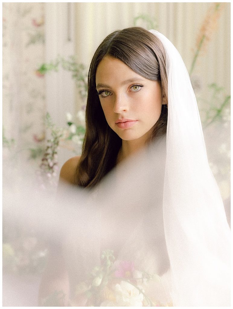 Bride wearing a cathedral veil