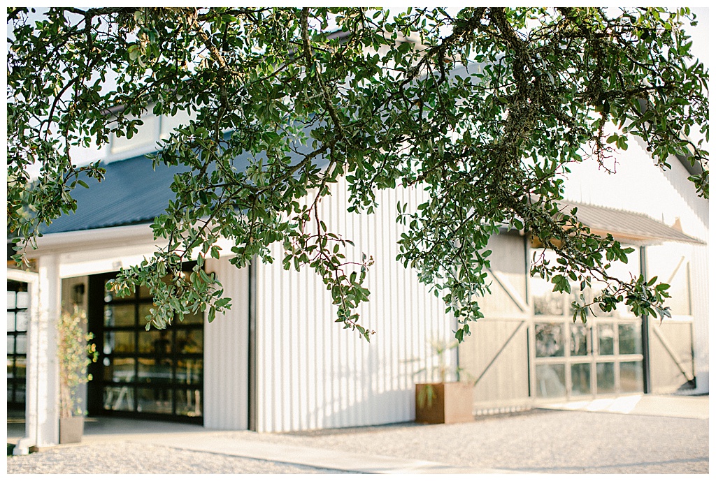 texas wedding venue with white walls and green trees
