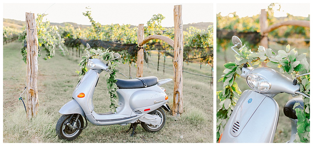 vespa decorated with flowers for wedding