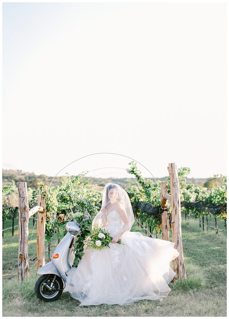vineyard wedding with a vespa