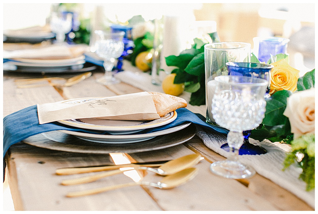 blue and gold wedding tablescape