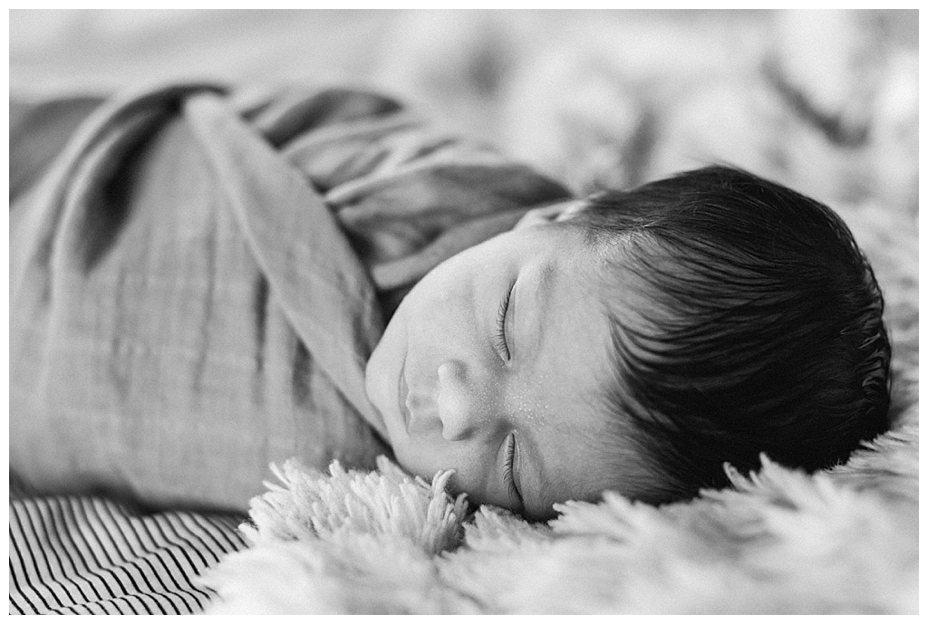 black and white photo of newborn baby girl
