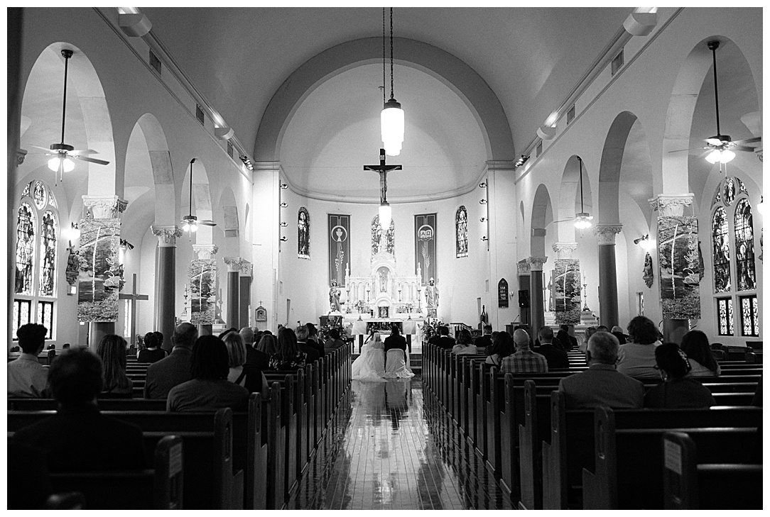 black and white church wedding ceremony