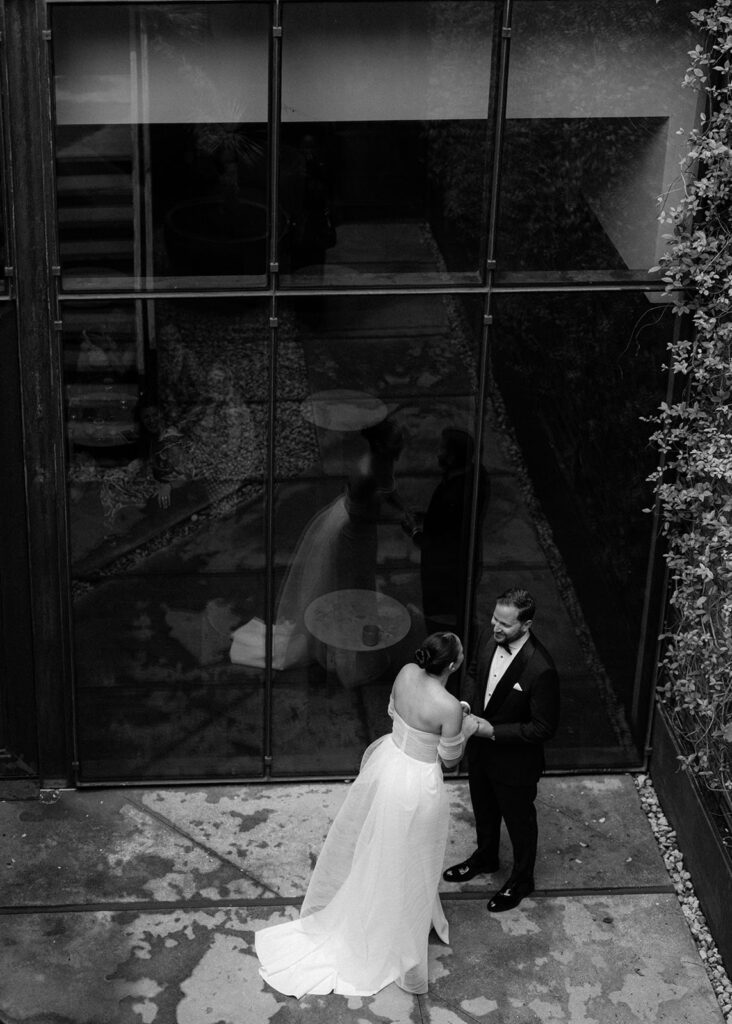 A couple spends time together after their first look built into their photography timeline for weddings.