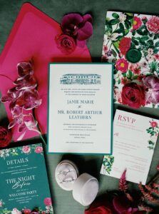 The invitation suite for a Commodore Perry Estate Wedding.